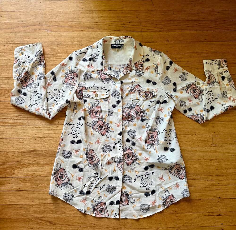 Karl Lagerfeld Paris From Paris With Love Novelty Print Button Down Shirt